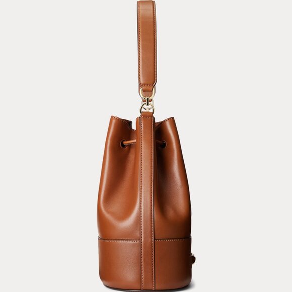 Women's Ralph Lauren Tan Brown Large Andie Leather Drawstring Shoulder Gift Bag - Picture 3 of 13